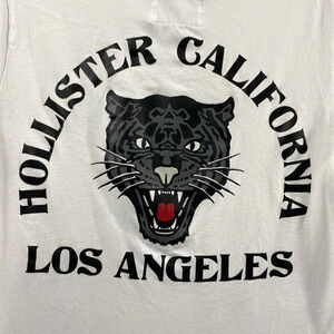Hollister T Shirt Womens XS White Cougar Graphic Back Top Short Sleeve Grunge